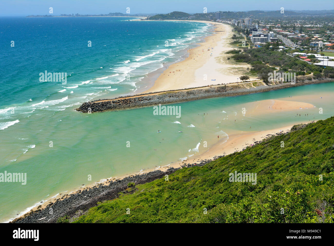 View toward Tallebudgera Beach from Burleigh Head National Park in Queensland, Australia. Stock Photo