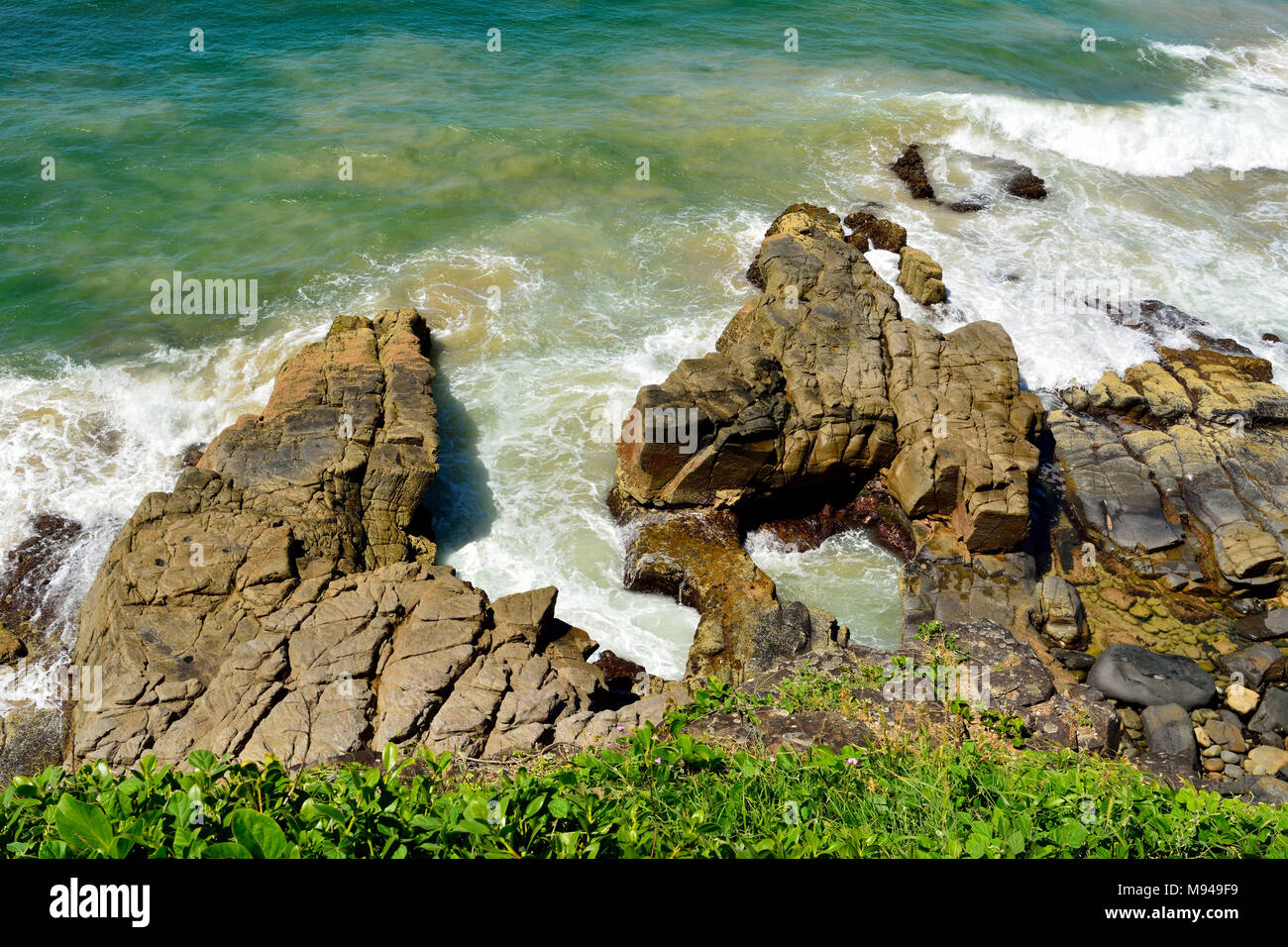 Boilling Rocks Rocks known as the Boiling Pot on Pacific coastline in Noosa National ...