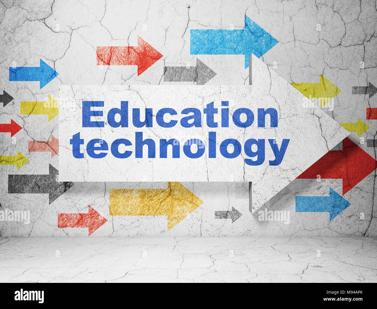 Studying concept: arrow with Education Technology on grunge wall ...