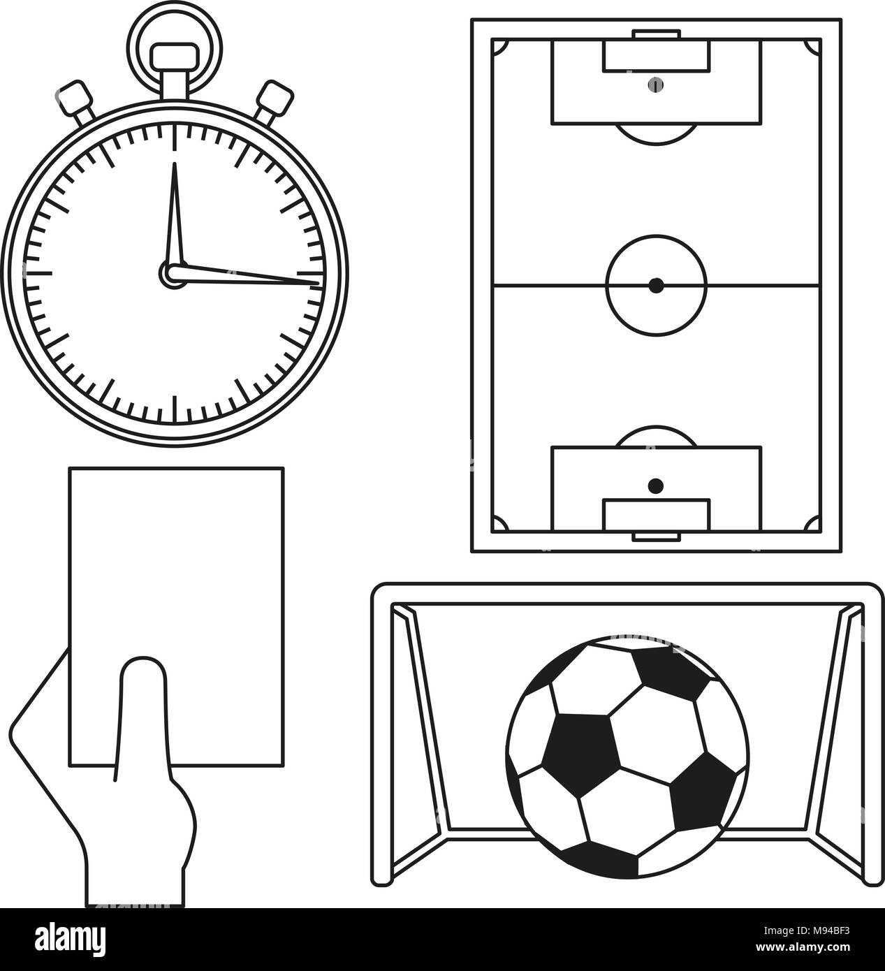 Soccer football game line art icon 4 element set Stock Vector