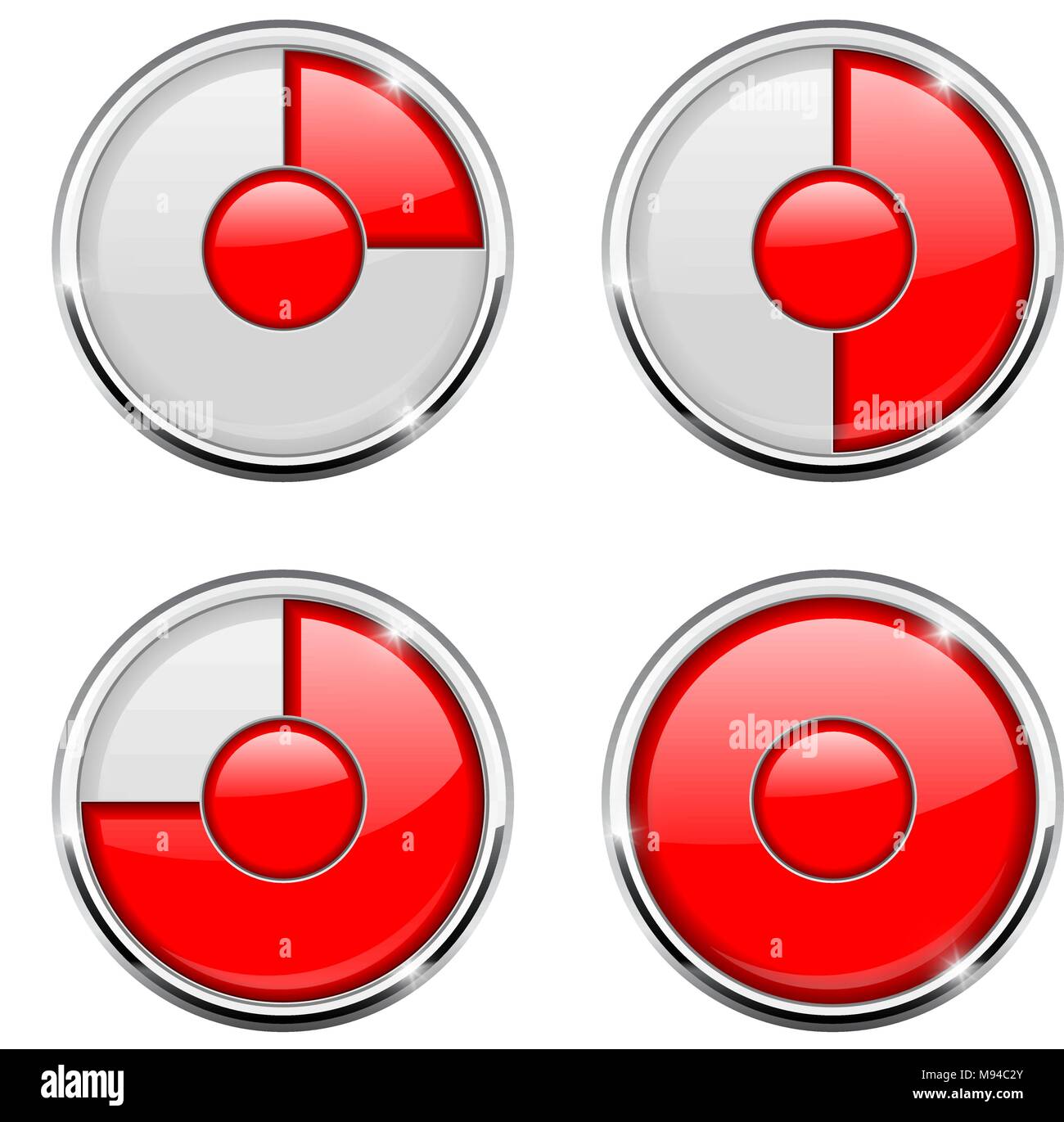 Round loading process icon. Red and white sign with chrome frame Stock ...