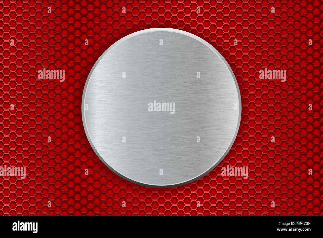 Metal brushed button on red perforated background Stock Vector Image ...