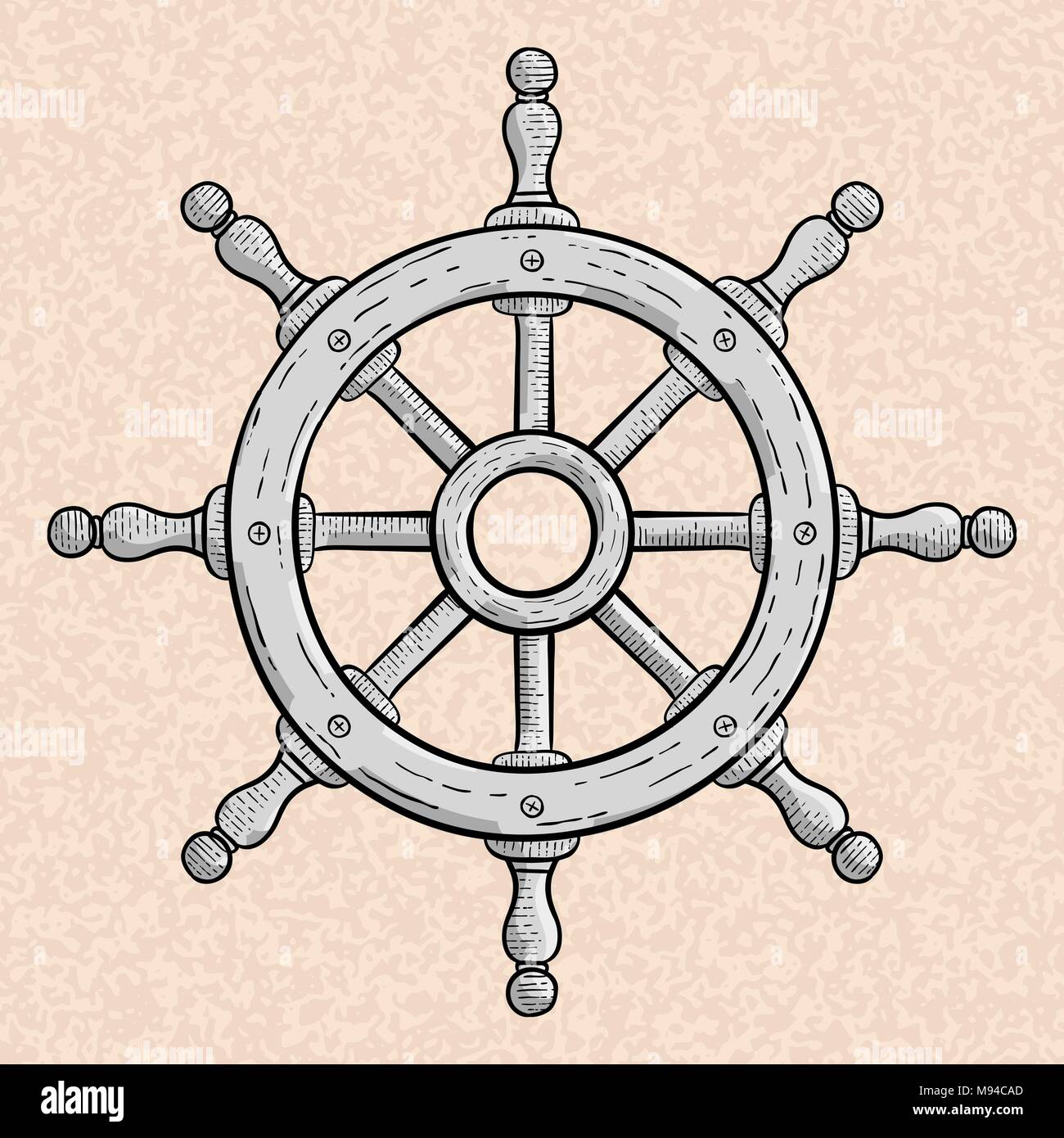 Steering wheel for ships and boats. Hand drawn sketch Stock Vector
