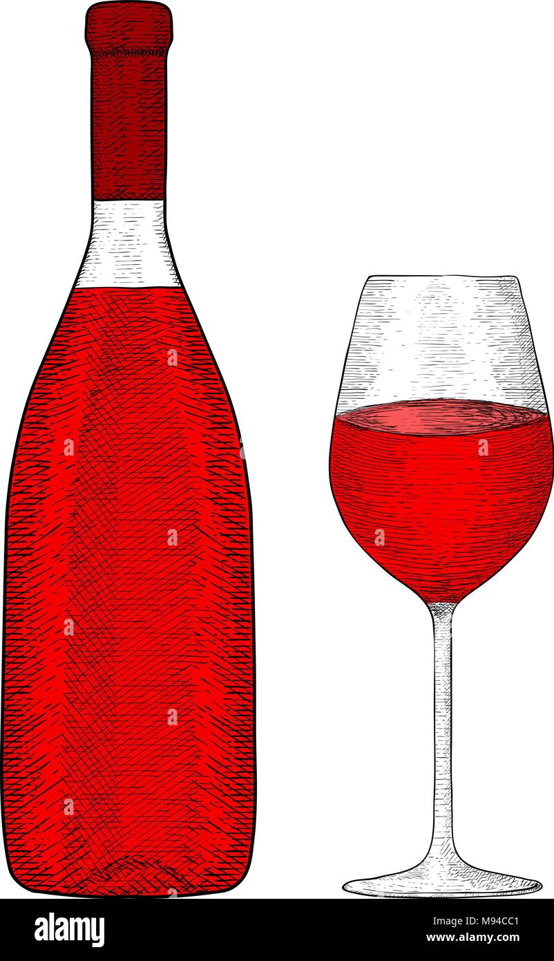 Bottle of red wine with glass. Hand drawn sketch Stock Vector Image & Art -  Alamy