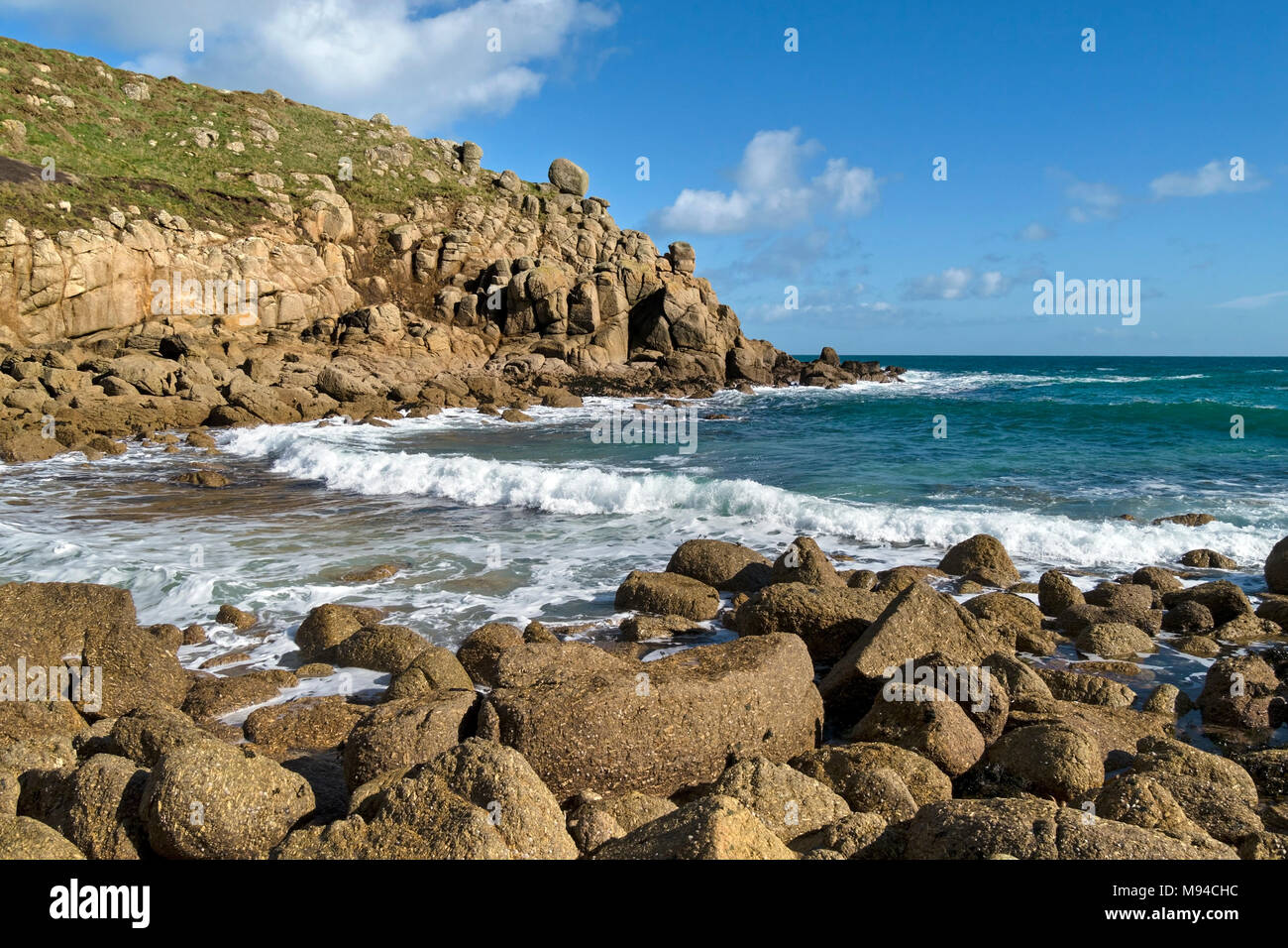 Deserted Porthgwarra Cove in late Winter, early Spring, Cornwall, England, UK Stock Photo