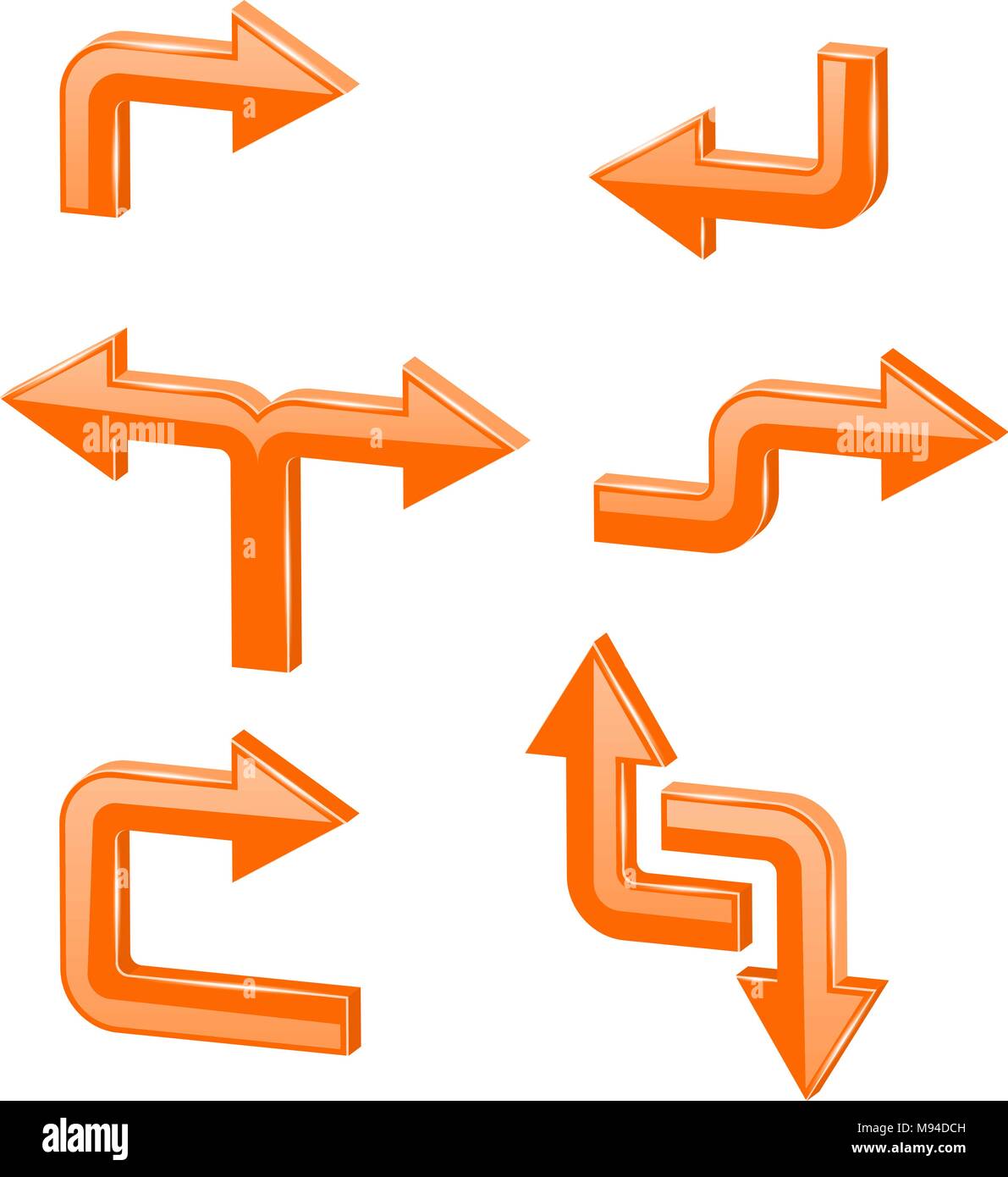 Orange 3d arrows. Different directions Stock Vector