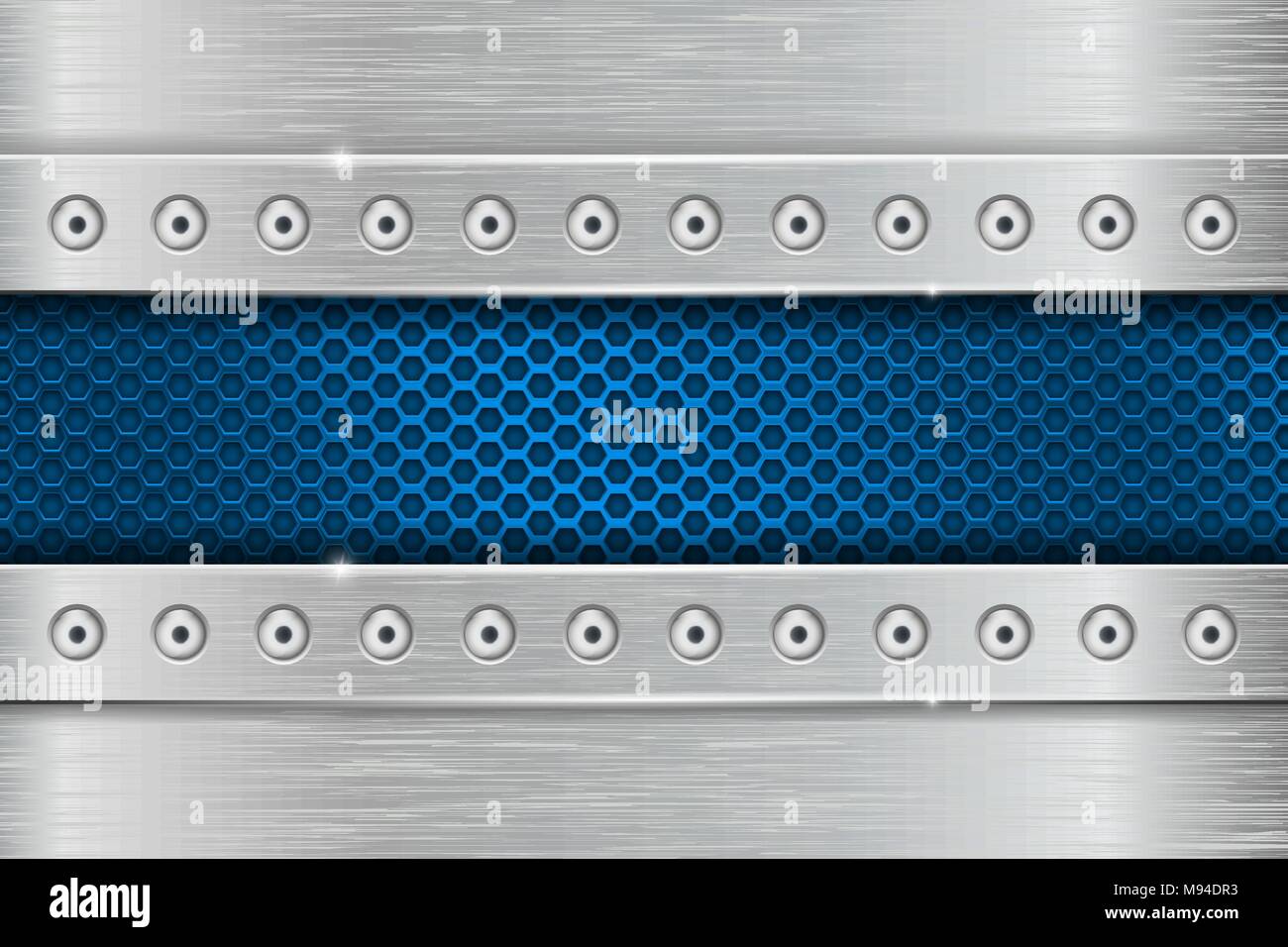 Metal rivetted background with blue perforated Stock Vector