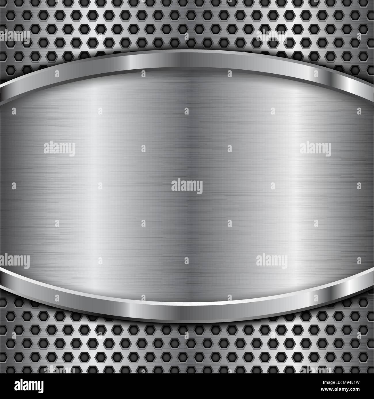 Metal perforated background with stainless steel element Stock Vector