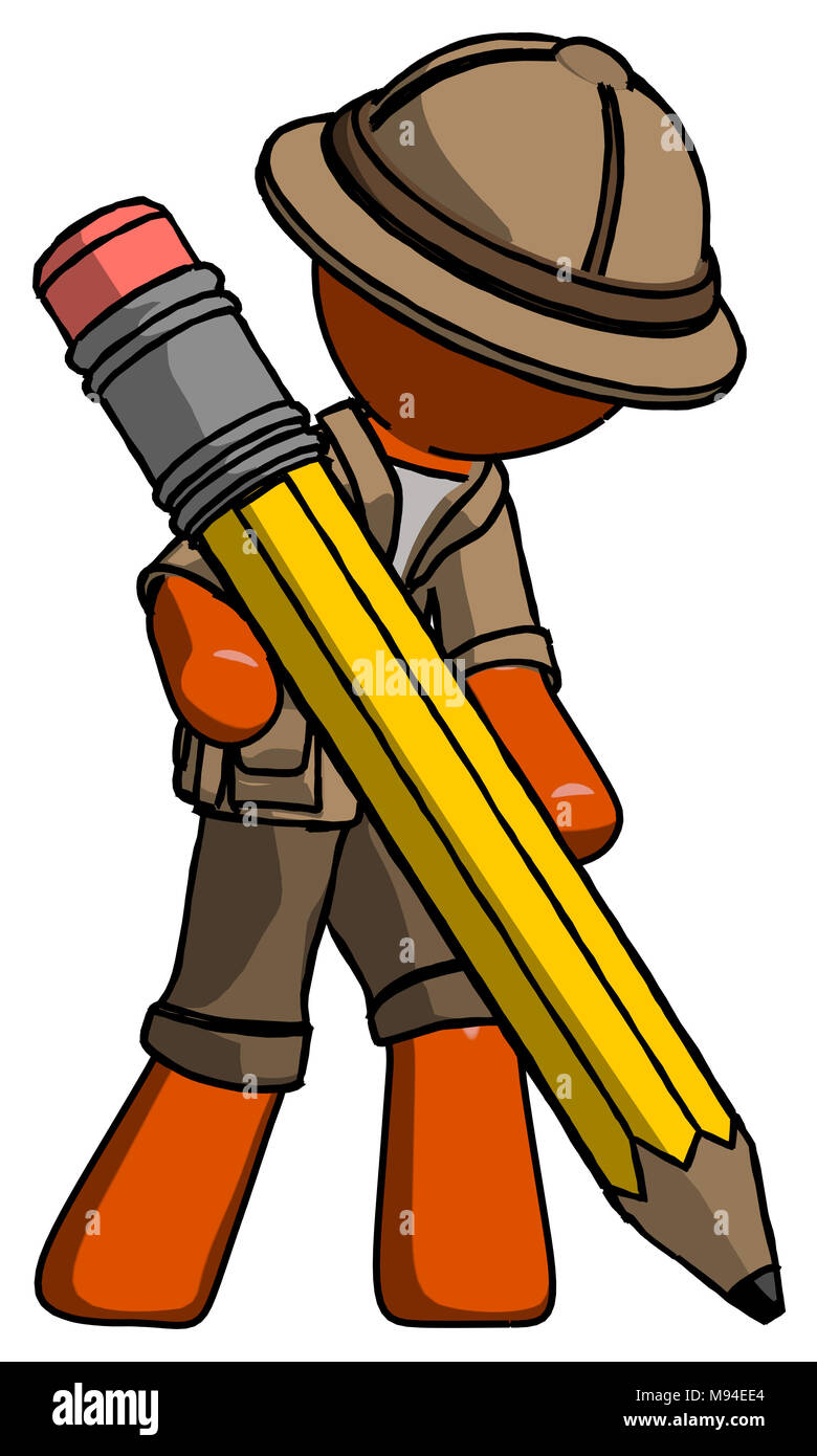 The Ranger Writing Orange explorer ranger man writing with giant pencil Stock Photo - Alamy