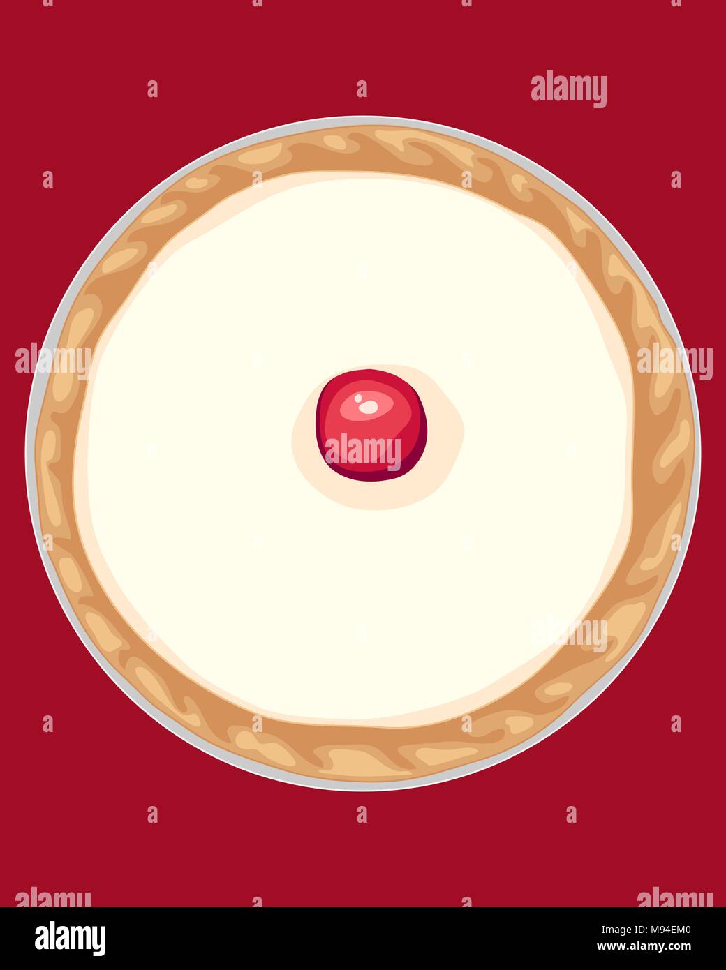 a vector illustration in eps format of an individual Bakewell tart with red cherry fondant white icing and golden pastry in a foil wrapping Stock Vector