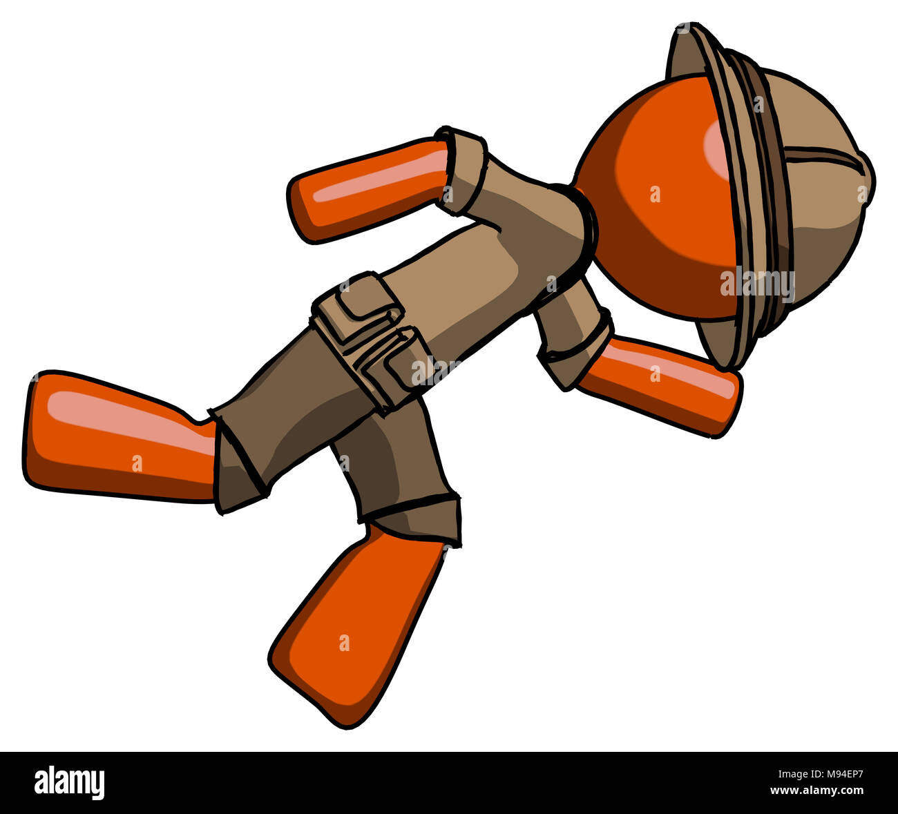 Orange explorer ranger man running while falling down Stock Photo - Alamy