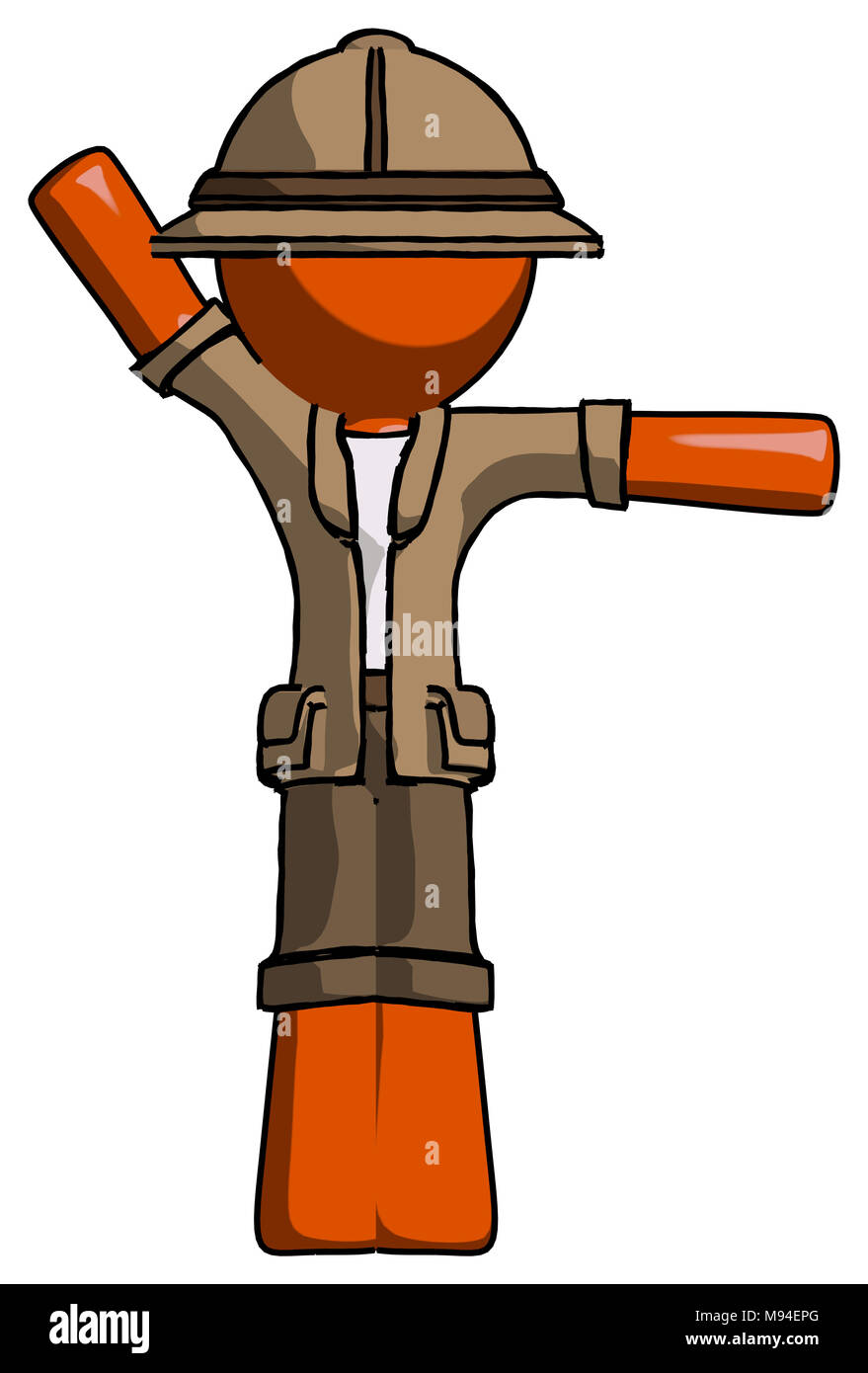 Orange explorer ranger man directing traffic right Stock Photo - Alamy