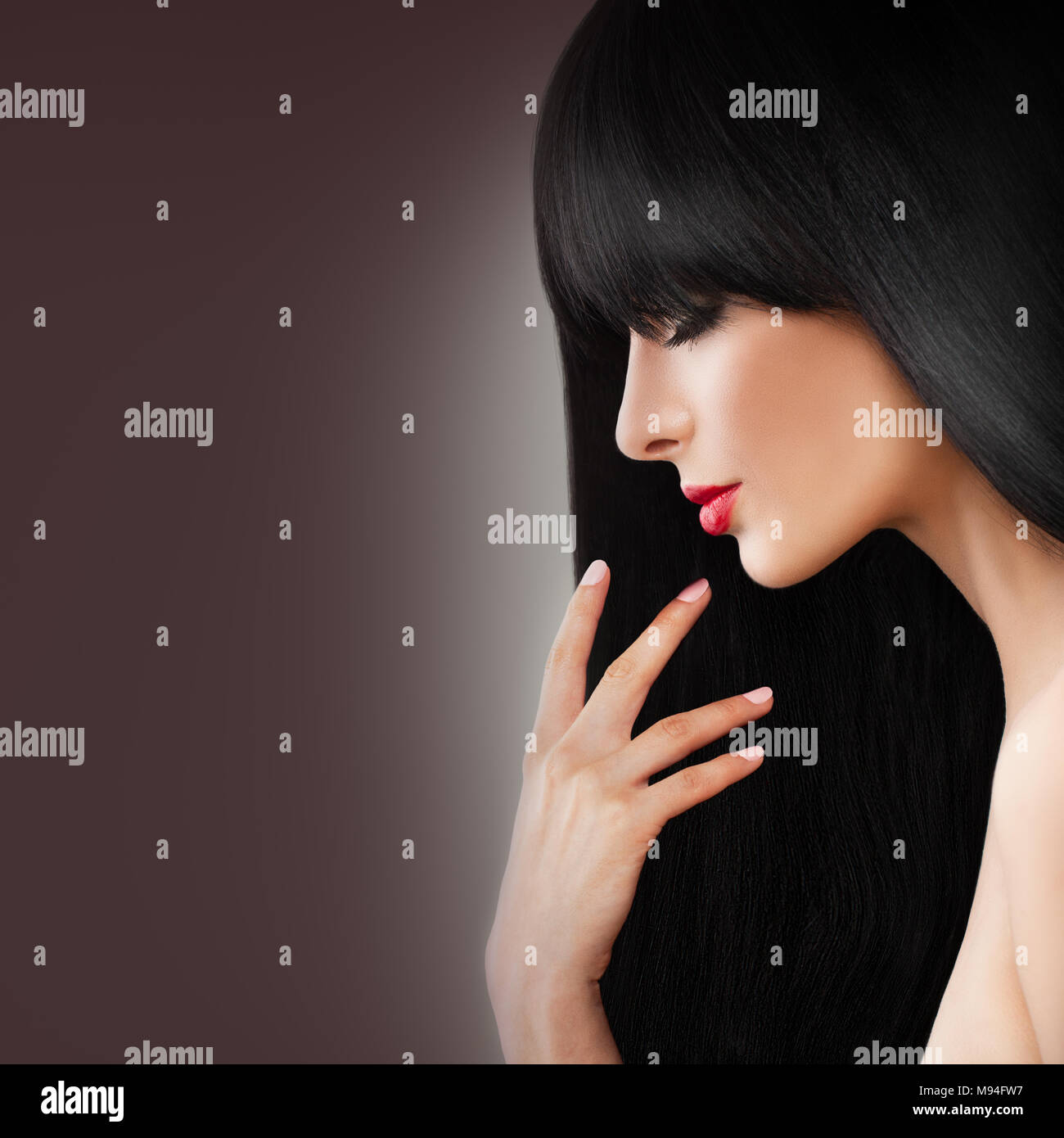 Haircare Concept Cute Woman With Healthy Brunette Hair