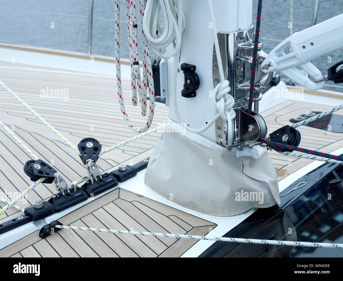 Luxury Sailing Yacht Rigging and Ropes on main mast Discovery Yacht