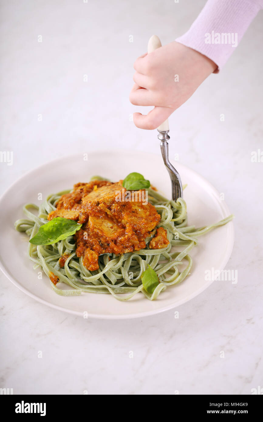 pasta fettuccini with Bolognaise sauce Stock Photo