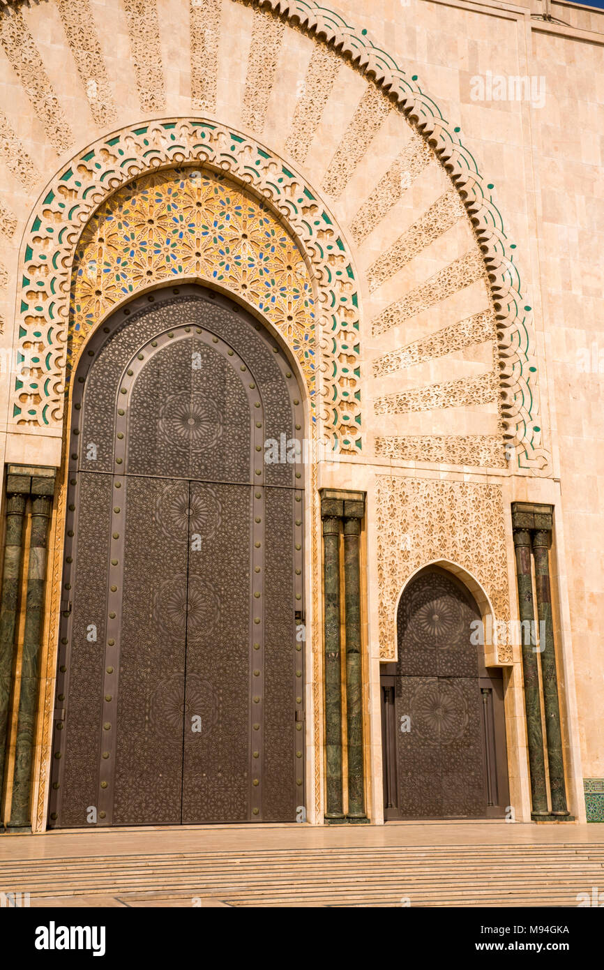 Morocco, Casablanca, the Hassan II Mosque ornately decorated doors Stock Photo