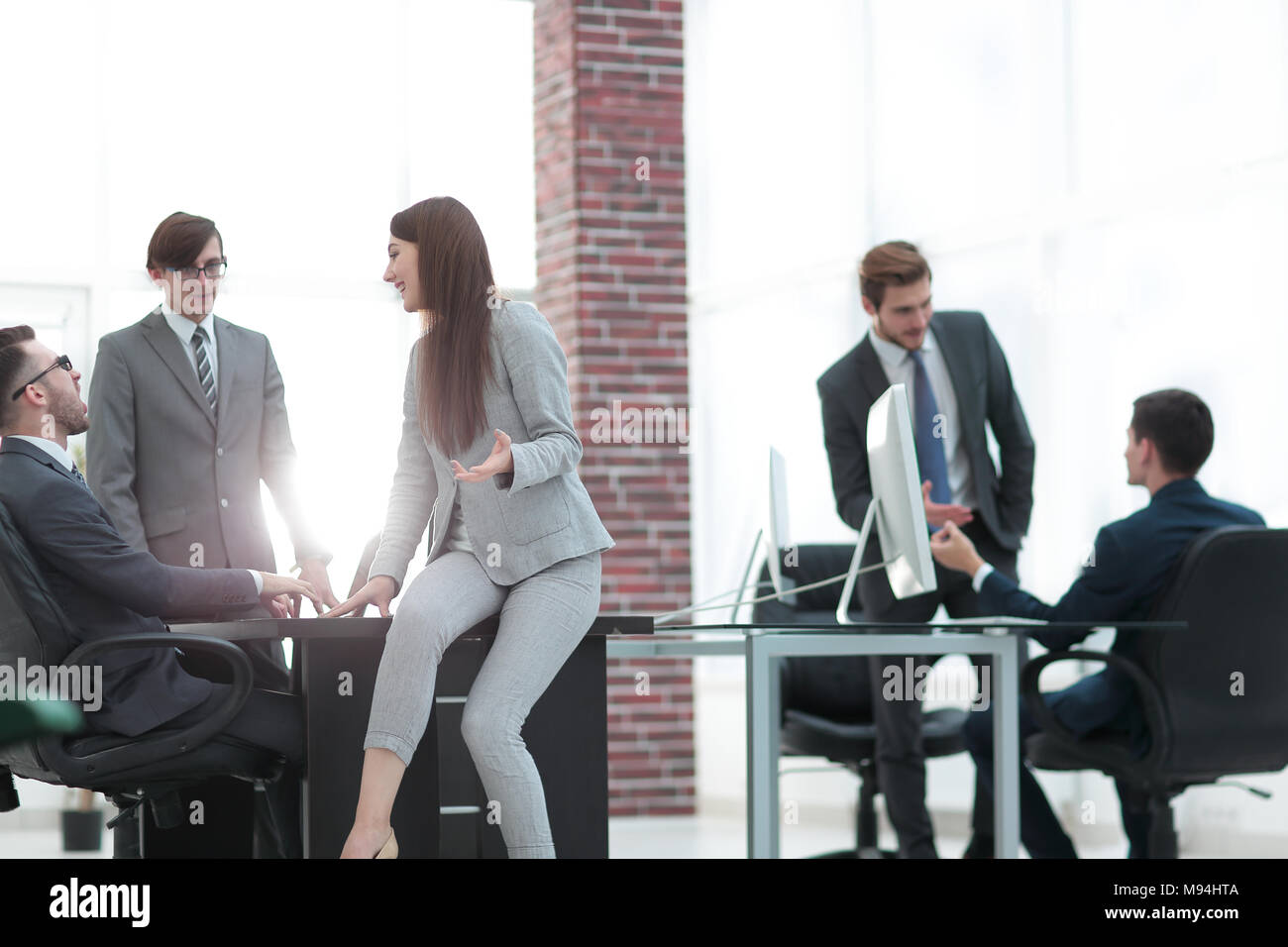 Business people discussing over new business project in office Stock ...