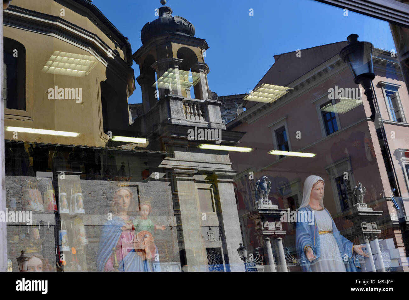Rome. Vatican State entrance and shop windows with religious objects. Italy. Stock Photo