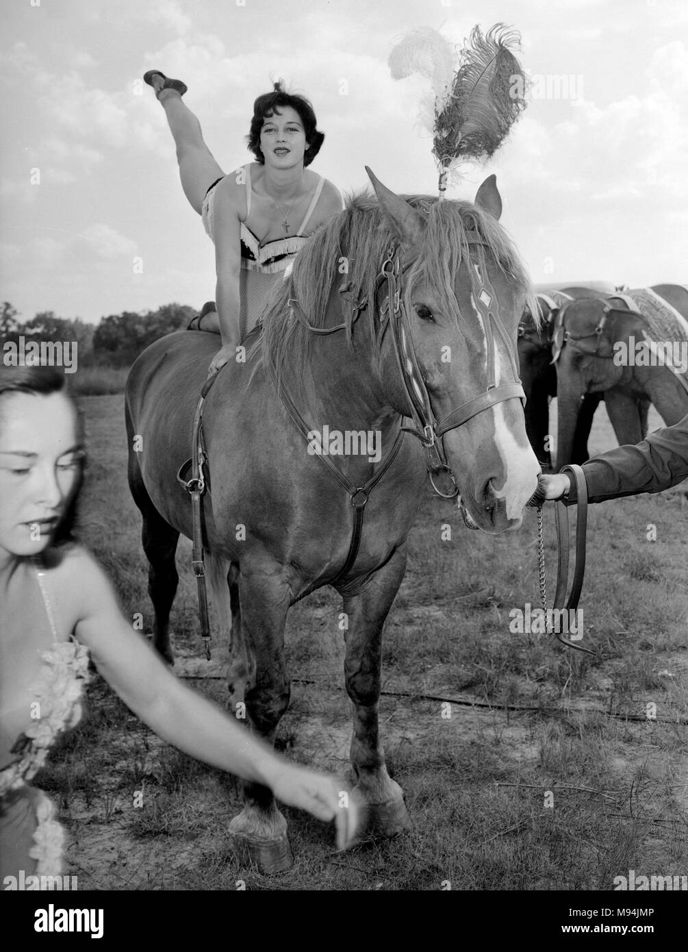 Behind the scenes at the Polack Brothers Circus in Georgia, ca. 1955. Stock Photo