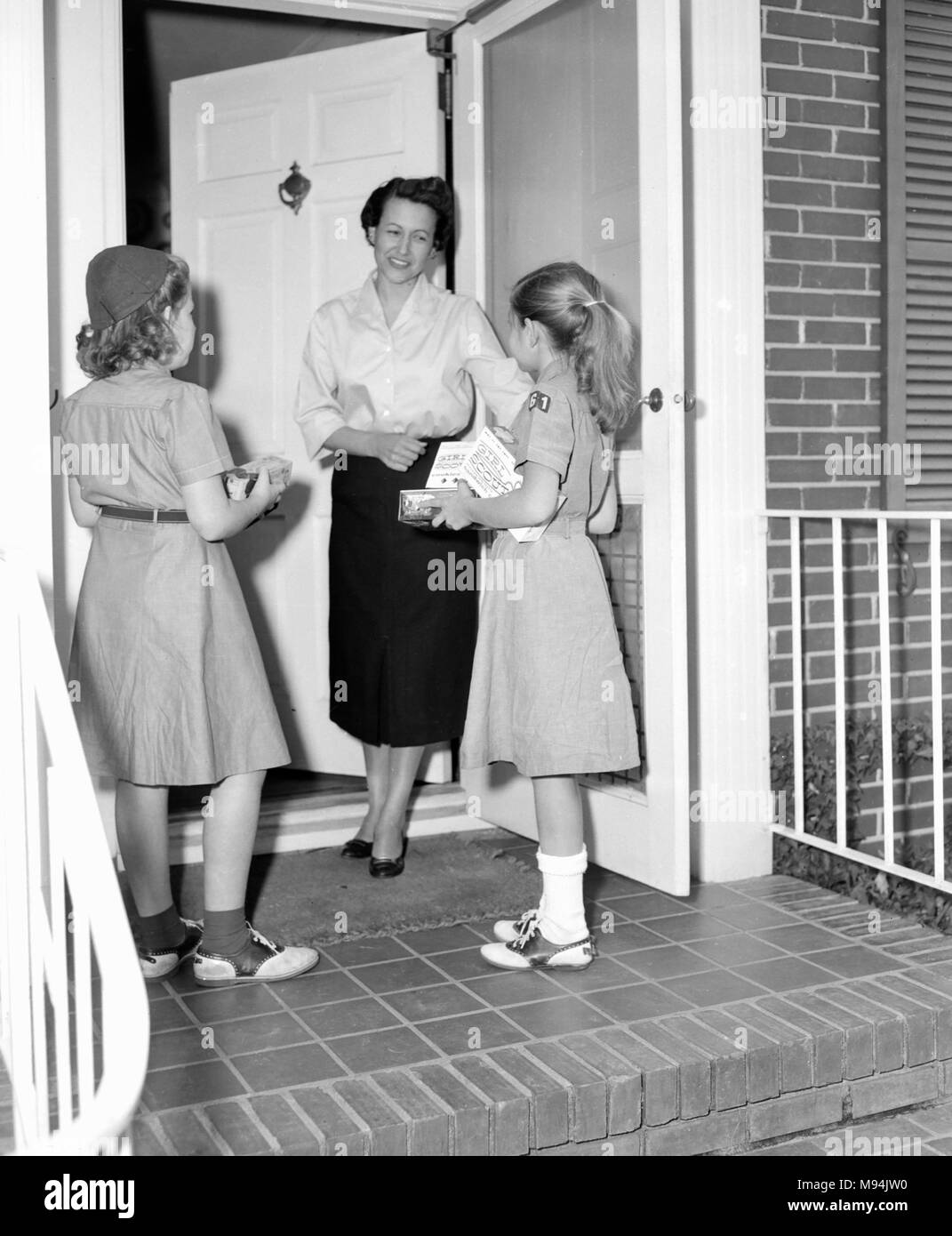 Selling Girl Scout cookies in Georgia, ca. 1959. Stock Photo