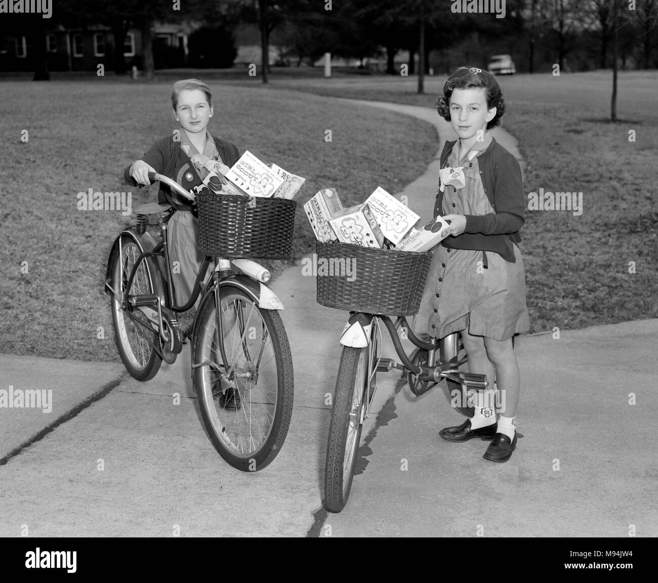 Selling Girl Scout cookies in Georgia, ca. 1959. Stock Photo