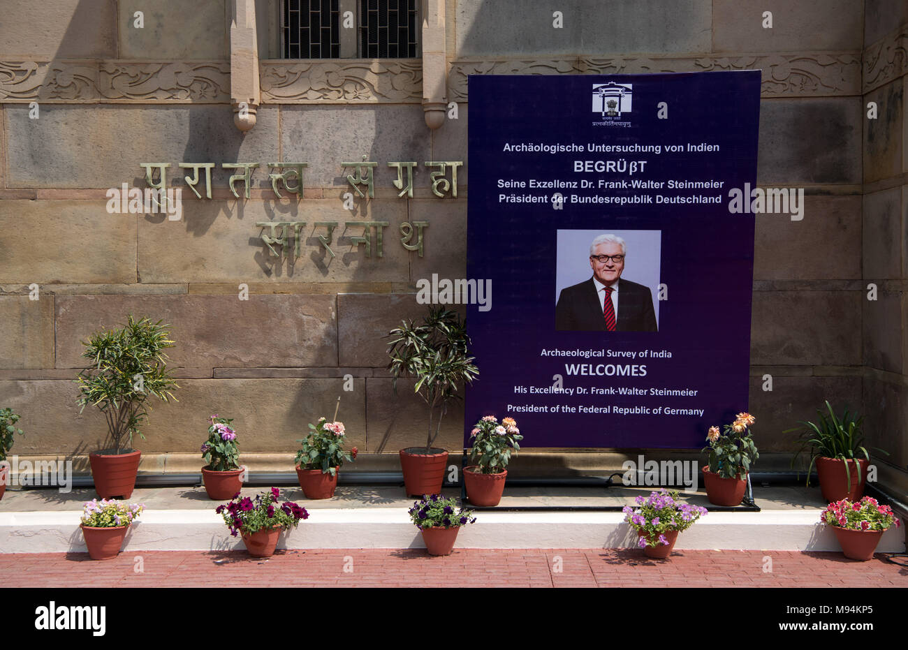 Varanasi, India. 22 March 2018,German President Frank Walter Steinmeier being led through the Archaeological Museum in Sarnath near Varanasi. President Steinmeier and his wife are visiting India for five days. Photo: Bernd von Jutrczenka/dpa Credit: dpa picture alliance/Alamy Live News Stock Photo