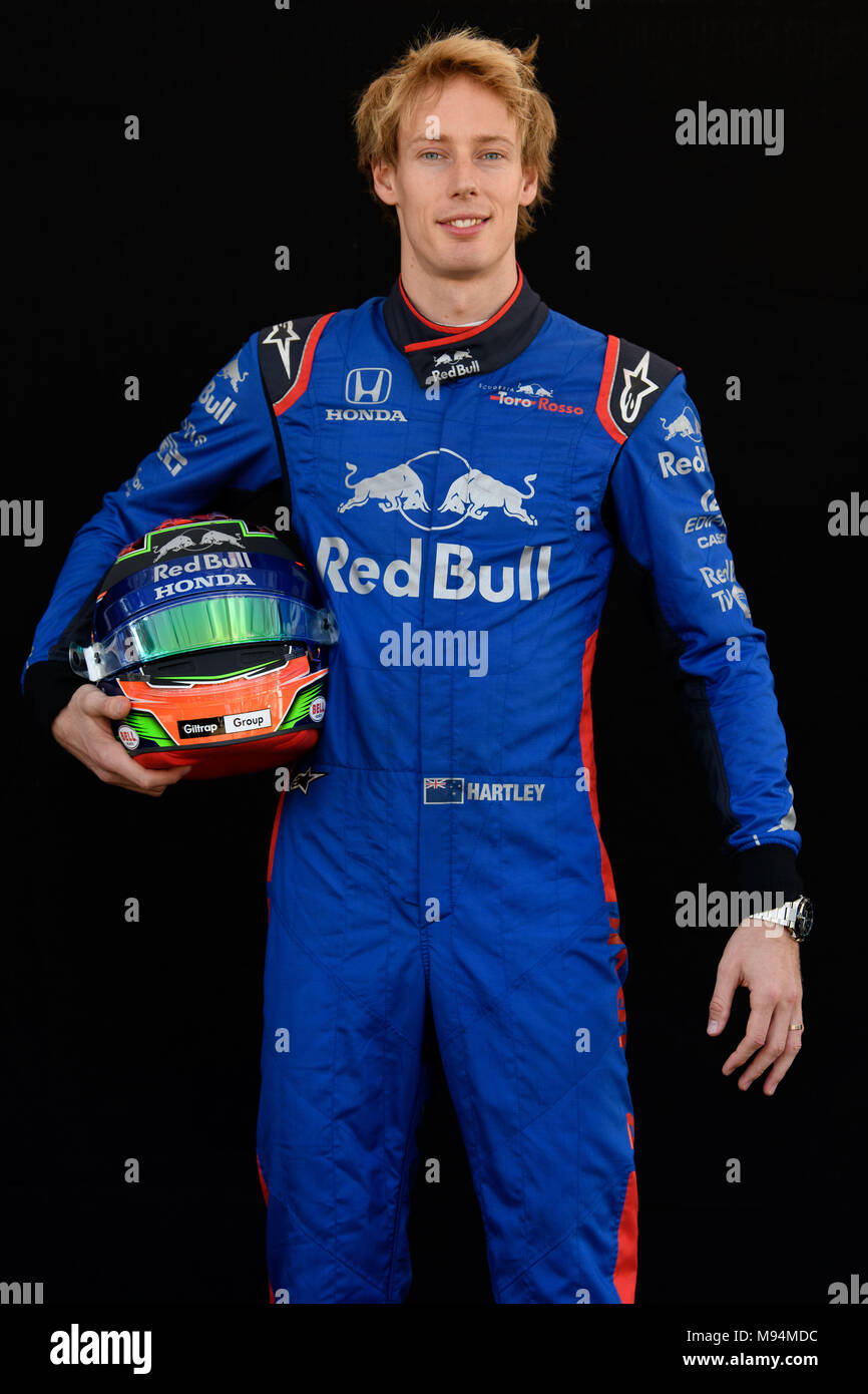 Albert Park, Melbourne, Australia. 22nd Mar, 2018. Brendon Hartley (NZL) #28 from the Red Bull Toro Rosso Honda team posing for his driver's portrait prior to the first race of the season at the 2018 Australian Formula One Grand Prix at Albert Park, Melbourne, Australia. Sydney Low/Cal Sport Media/Alamy Live News Stock Photo