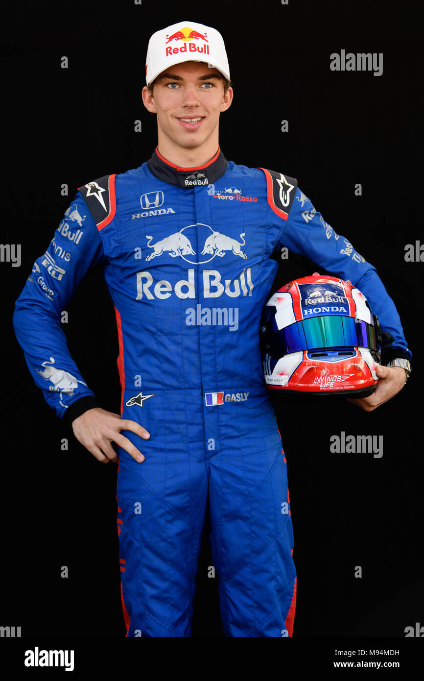 Albert Park, Melbourne, Australia. 22nd Mar, 2018. Pierre Gasly (FRA) #10 from the Red Bull Toro Rosso Honda team posing for his driver's portrait prior to the first race of the season at the 2018 Australian Formula One Grand Prix at Albert Park, Melbourne, Australia. Sydney Low/Cal Sport Media/Alamy Live News Stock Photo
