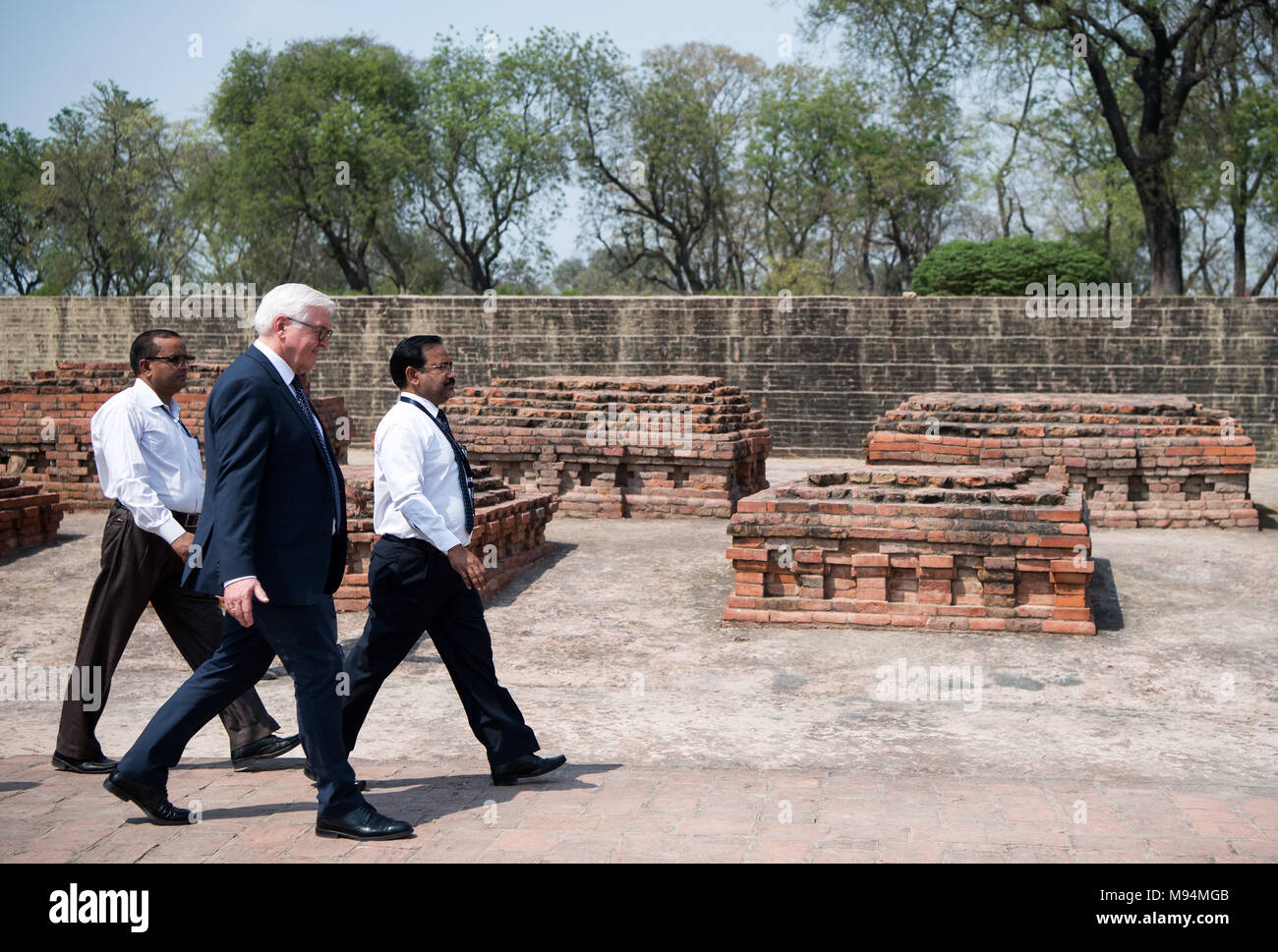 22 March 2018, India, Varanasi: German President Frank Walter Steinmeier being led through the Archaeological Museum in Sarnath near Varanasi. President Steinmeier and his wife are visiting India for five days. Photo: Bernd von Jutrczenka/dpa Stock Photo