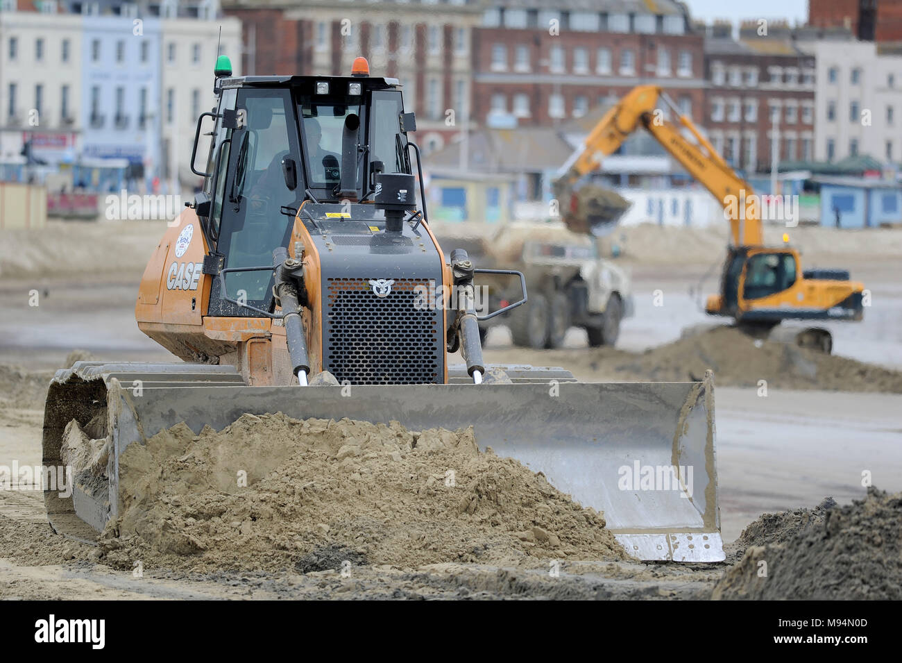 Works to repair Weymouth Beach ahead of summer season, Dorset, UK Credit: Finnbarr Webster/Alamy Live News Stock Photo