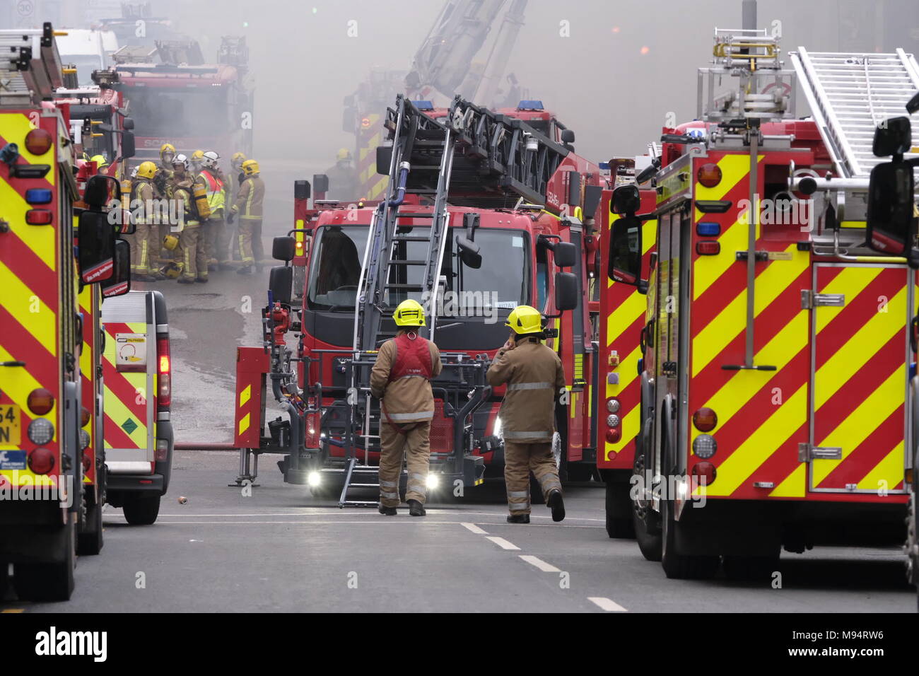 Glasgow, UK. 22 March 2018. Major fire is being fought on Sauchiehall