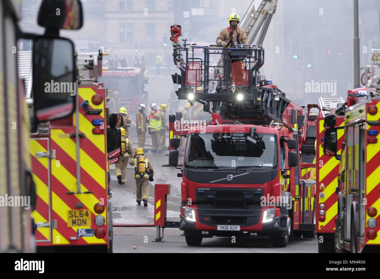 Glasgow, UK. 22 March 2018. Major fire is being fought on Sauchiehall