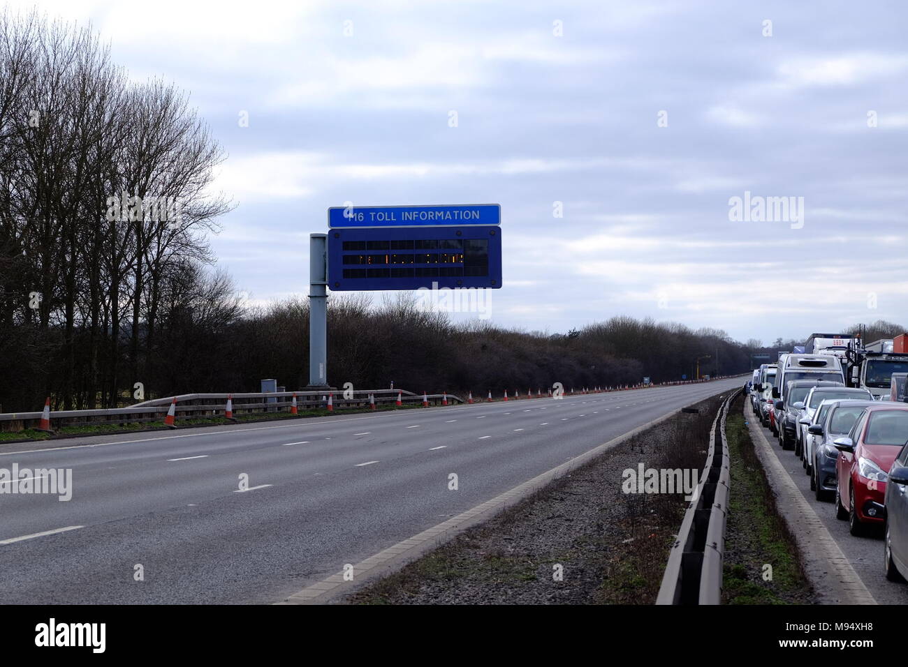 Motorway is stopped due to a fire, M6, Corley, UK. 22nd Mar, 2018. M6 closure due to skip fire creates major traffic jam. Credit: Malcolm Locker/Alamy Live News Stock Photo