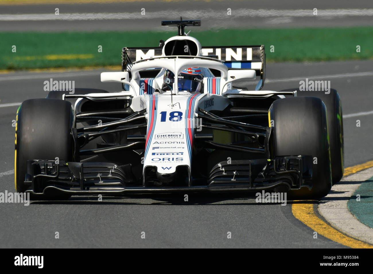 Albert Park, Melbourne, Australia. 23rd Mar, 2018. Lance Stroll (CAN) #18 from the Williams Martini Racing team during practice session one at the 2018 Australian Formula One Grand Prix at Albert Park, Melbourne, Australia. Sydney Low/Cal Sport Media/Alamy Live News Stock Photo