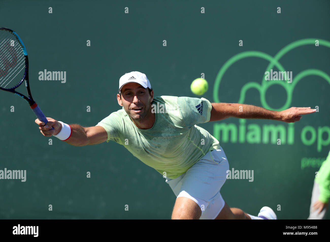 KEY BISCAYNE, FL - MARCH 22: Fernando Verdasco during Day 4 of the Miami Open at the Crandon Park Tennis Center. Alexander 'Sascha' Zverev Jr. is a German professional tennis player. He is currently the youngest player in the ATP top 30. Zverev finished the 2017 season ranked world No. 4 on March 22, 2018 in Key Biscayne, Florida   People:  Fernando Verdasco Stock Photo