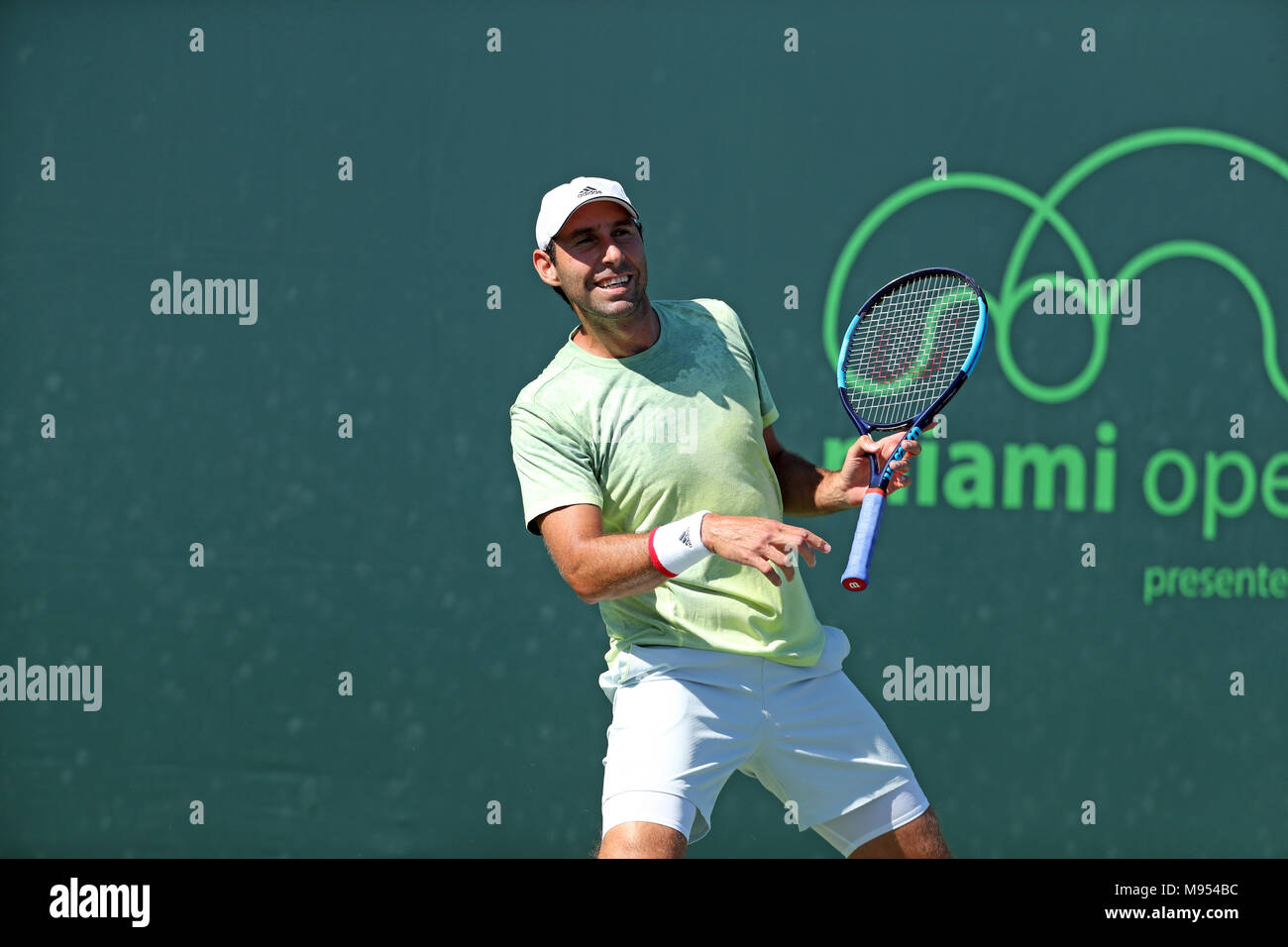 KEY BISCAYNE, FL - MARCH 22: Fernando Verdasco during Day 4 of the Miami Open at the Crandon Park Tennis Center. Alexander 'Sascha' Zverev Jr. is a German professional tennis player. He is currently the youngest player in the ATP top 30. Zverev finished the 2017 season ranked world No. 4 on March 22, 2018 in Key Biscayne, Florida   People:  Fernando Verdasco Stock Photo