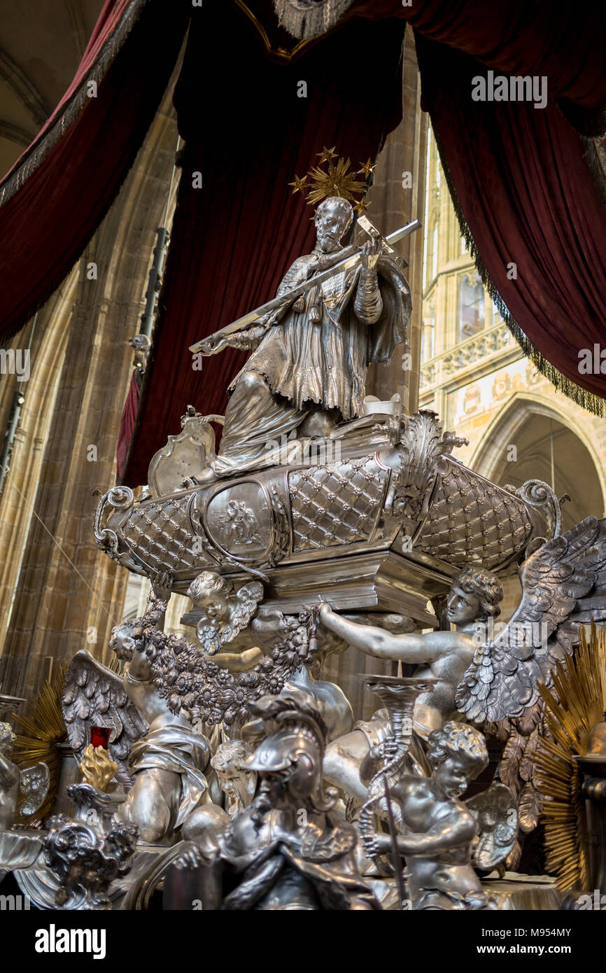 The tomb of Johann Nepomuk in St Vitas' Cathedral in Prague Castle, on