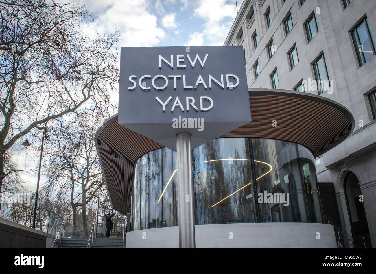 New Scotland Yard- the home of the Metropolitan Police Force headquarters, located on Victoria Embankment, London. Stock Photo