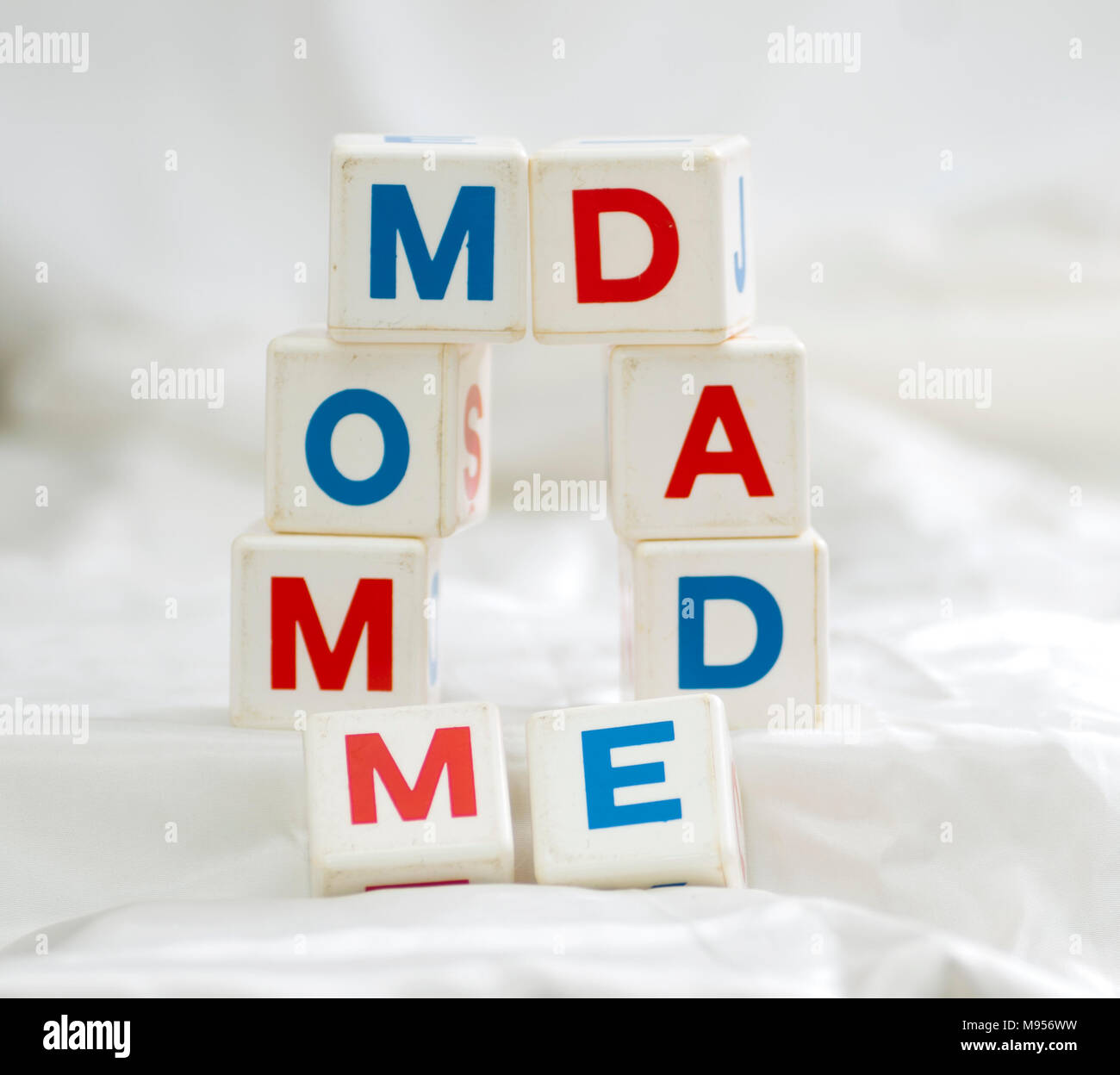 qubes  spelling mom dad and me Stock Photo