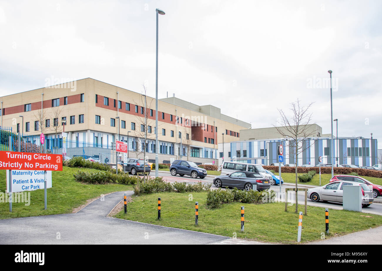 The Royal Stoke Hospital with maternity and oncology department buildings of the Universities of North Staffordshire Hospitals Trust at Stoke ob Trent Stock Photo