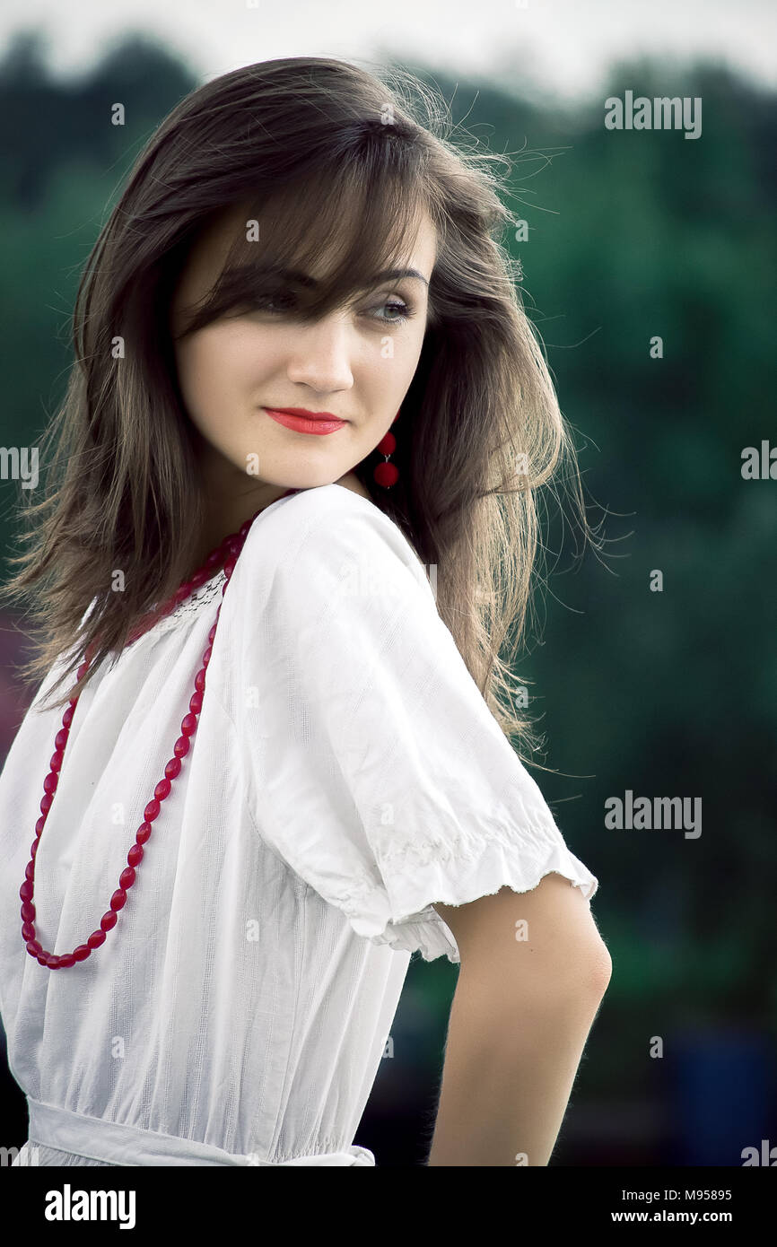 Beautiful Woman Young Pretty Woman Wearing A White Dress In A Park Outdoors Spring And Summer Natural Beauty Concept Stock Photo Alamy