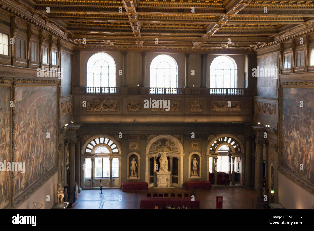 Italy, Florence - May 18 2017: the view of the Salone dei Cinquecento at Palazzo Vecchio on May 18 2017 in Florence, Italy. Stock Photo