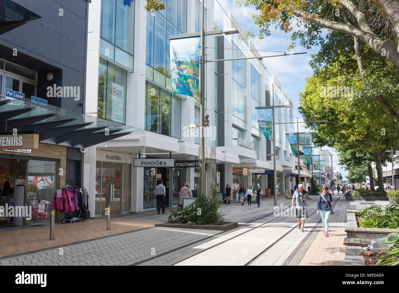 Pedestrianised Cashel Street, Christchurch Central, Christchurch, Canterbury, New Zealand Stock Photo