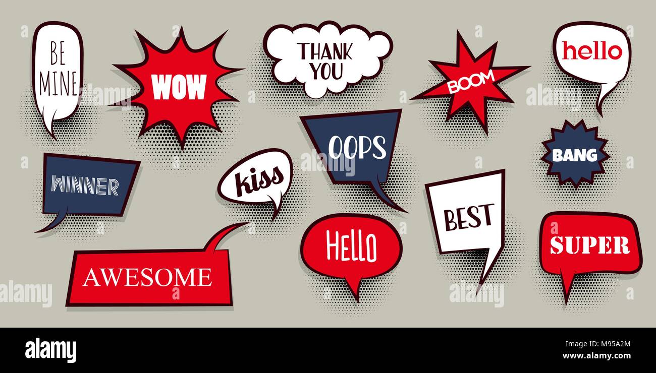 Comic text speeech bubble pop art Stock Vector