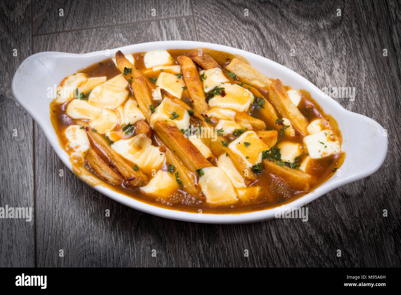 restaurant delicious poutine meal canadian meal made with fries gravy