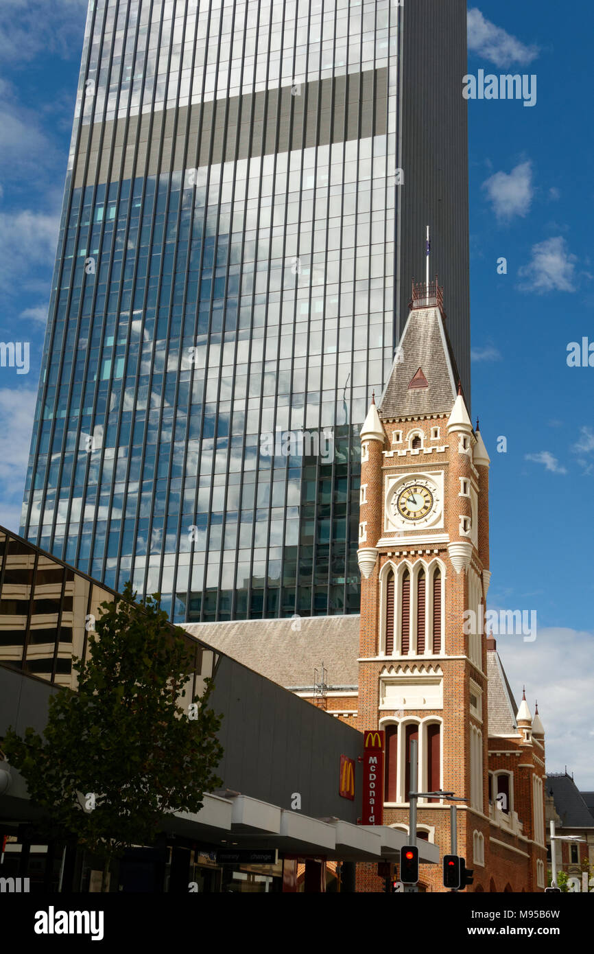 Historical Perth Town hall and modern Supreme court building, Perth, Western Australia Stock Photo