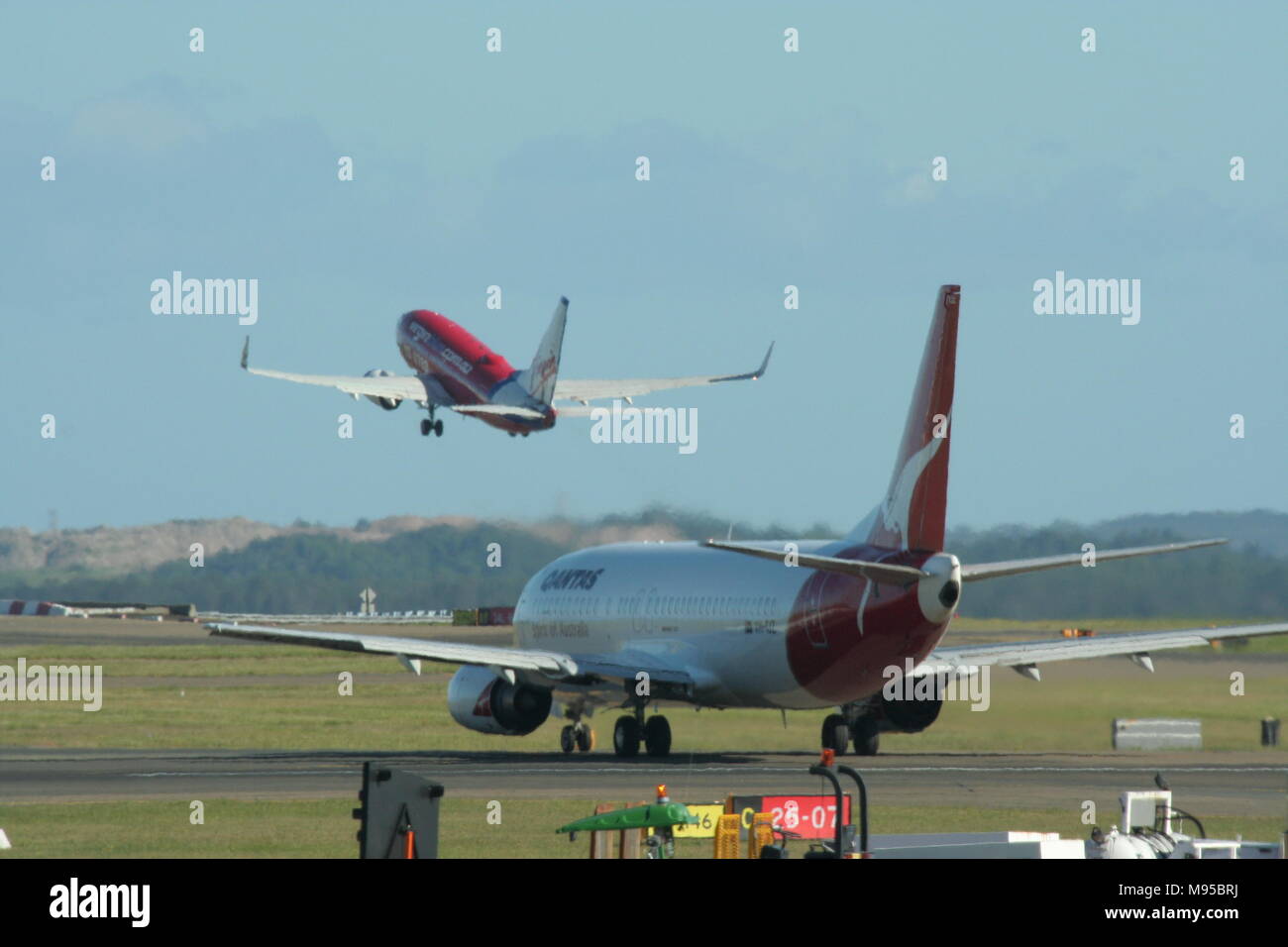 Virgin plane taking off from Sydney Airport Stock Photo