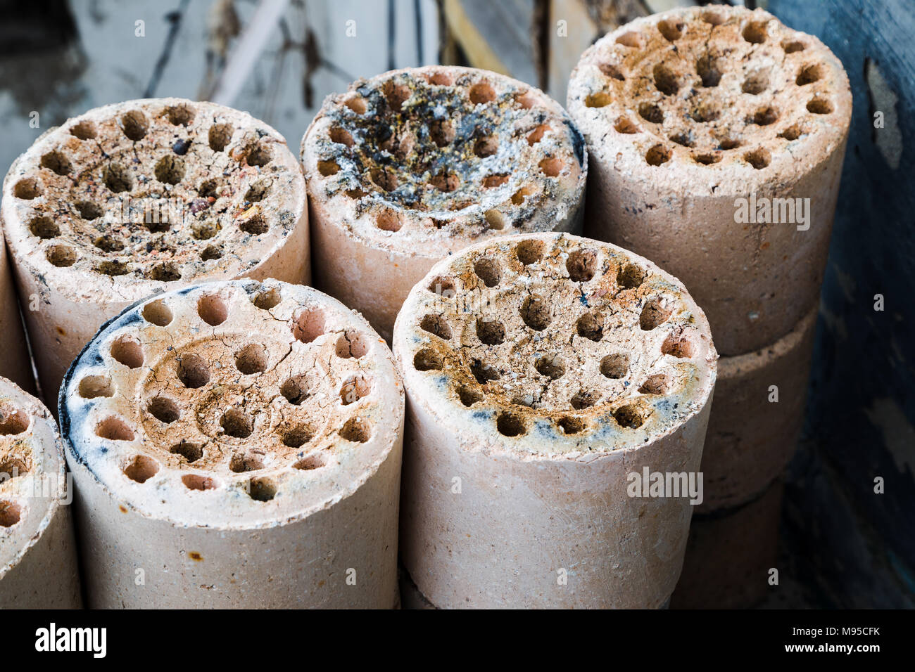 Used coal briquette Stock Photo