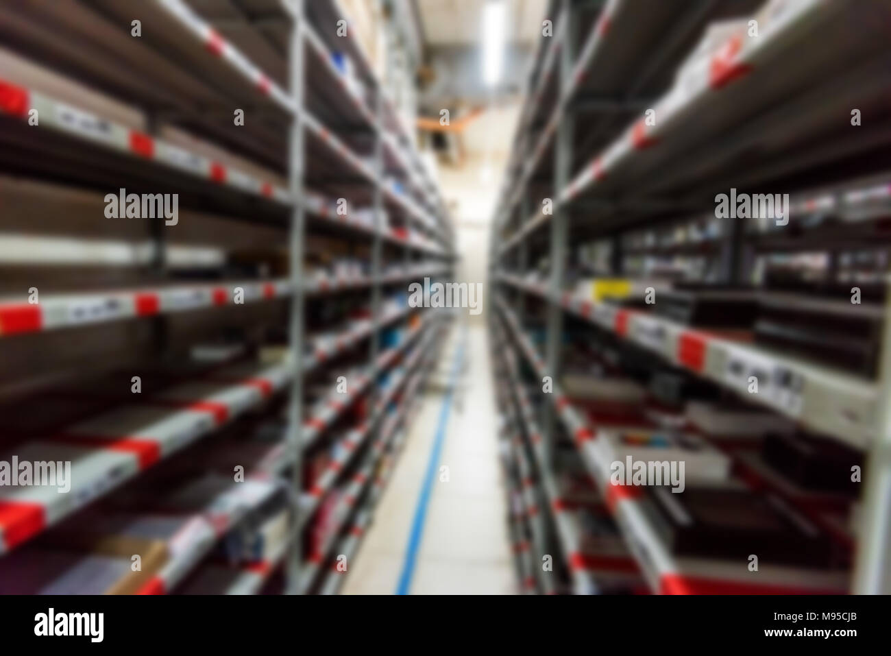Blurred interior of hardware shop storage Stock Photo