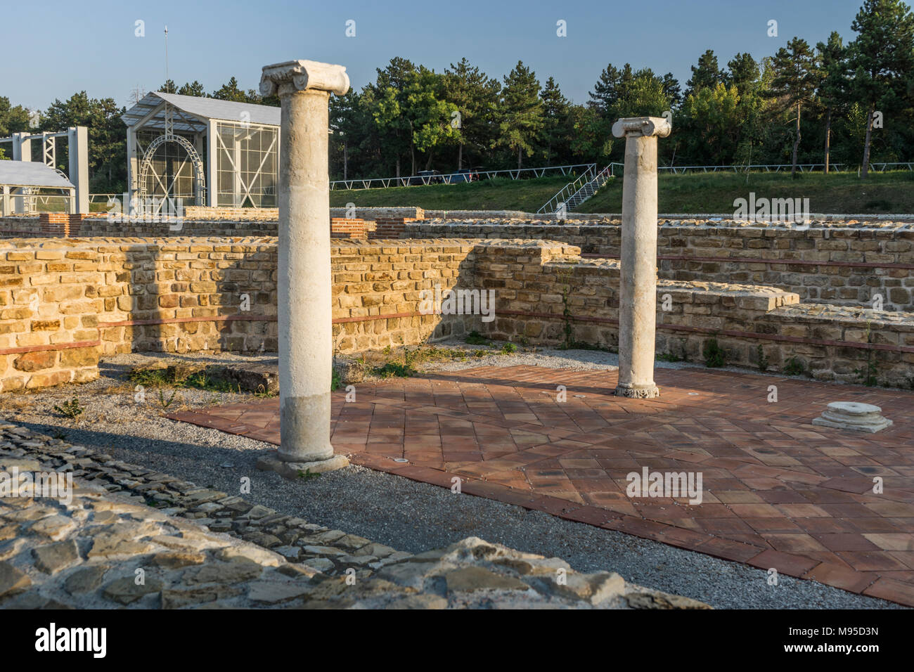 remains of walls and columns from roman fortress Novae, Bulgaria Stock Photo
